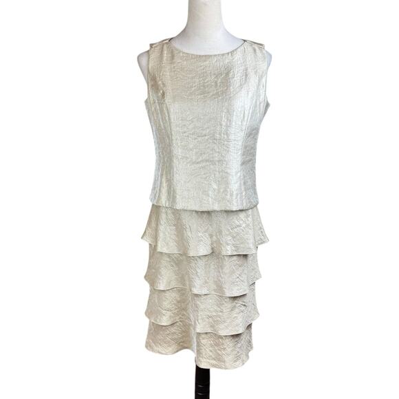 Jessica Howard Tan Gold Tiered Ruffle Sleeveless 2 Piece Jacket Formal Dress Set - Picture 9 of 16